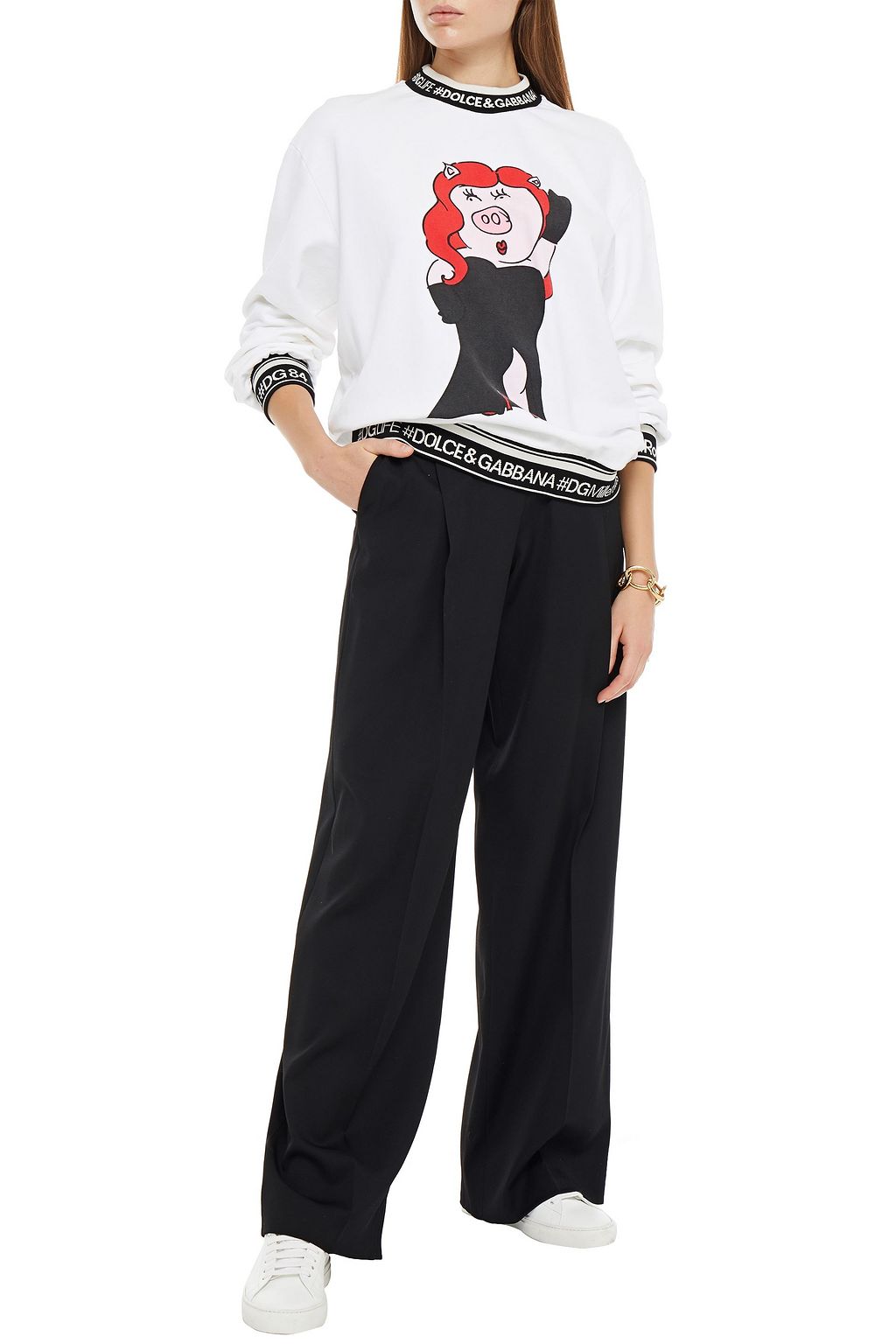 DOLCE&GABBANA Appliquéd printed French cotton-terry sweatshirt