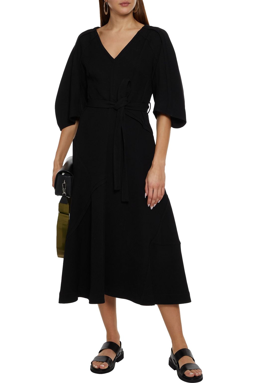 3.1 PHILLIP LIM Belted pintucked crepe midi dress