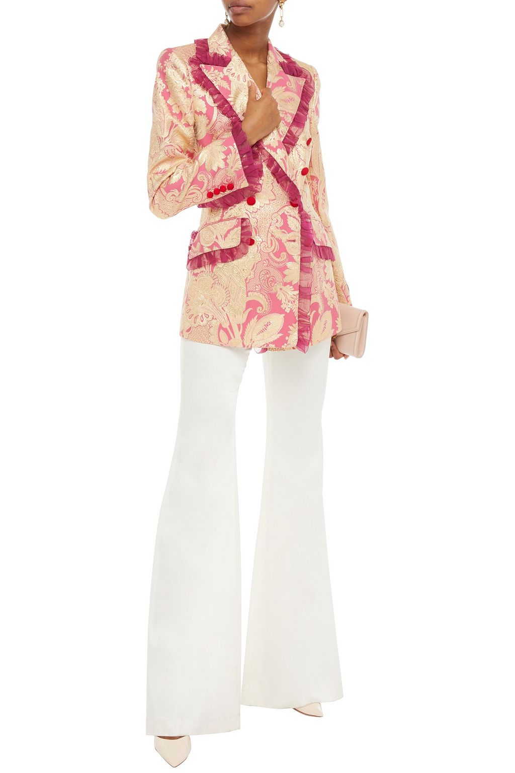 DOLCE&GABBANA Double-breasted organza-trimmed metallic brocade blazer