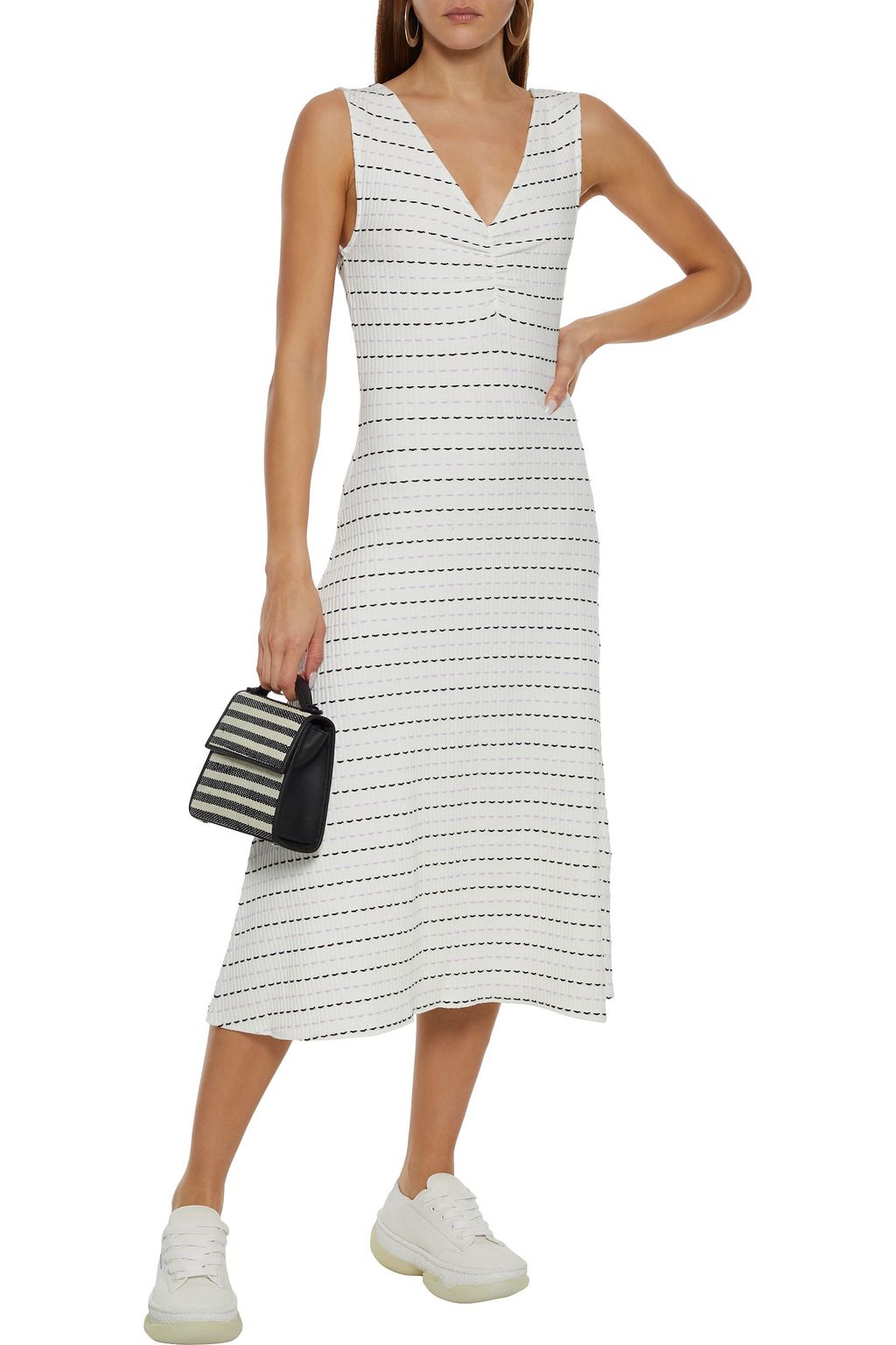 CHINTI & PARKER Ruched ribbed cotton-blend jacquard midi dress
