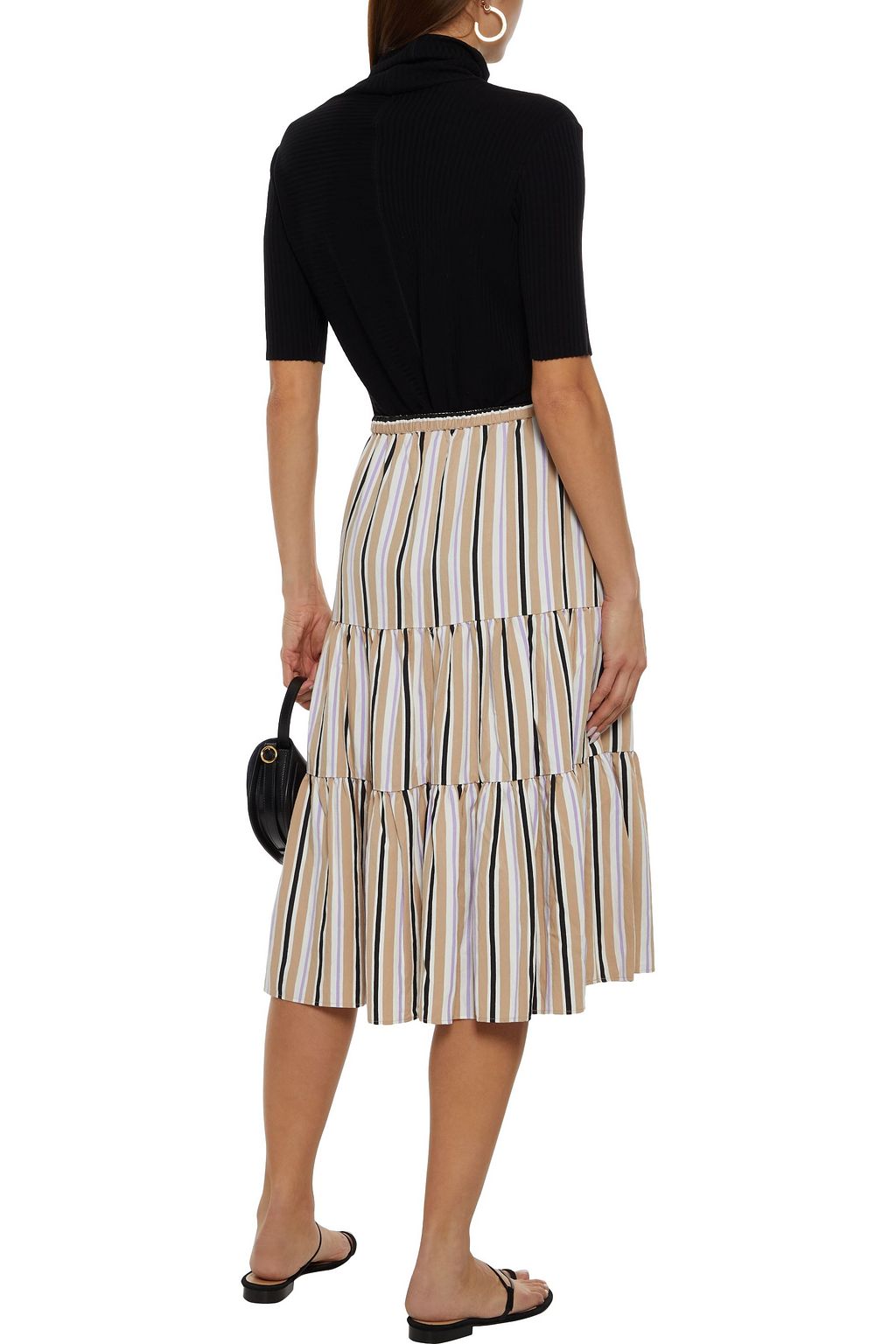 CHINTI & PARKER Gathered striped jacquard midi skirt
