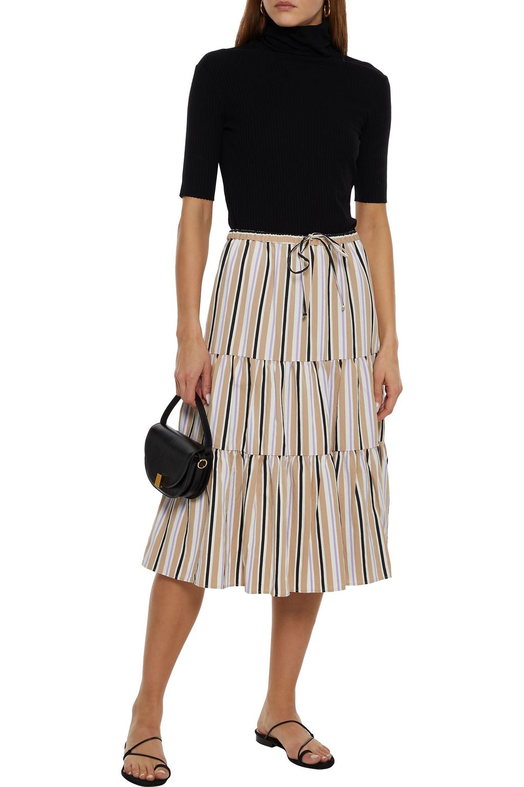CHINTI & PARKER Gathered striped jacquard midi skirt