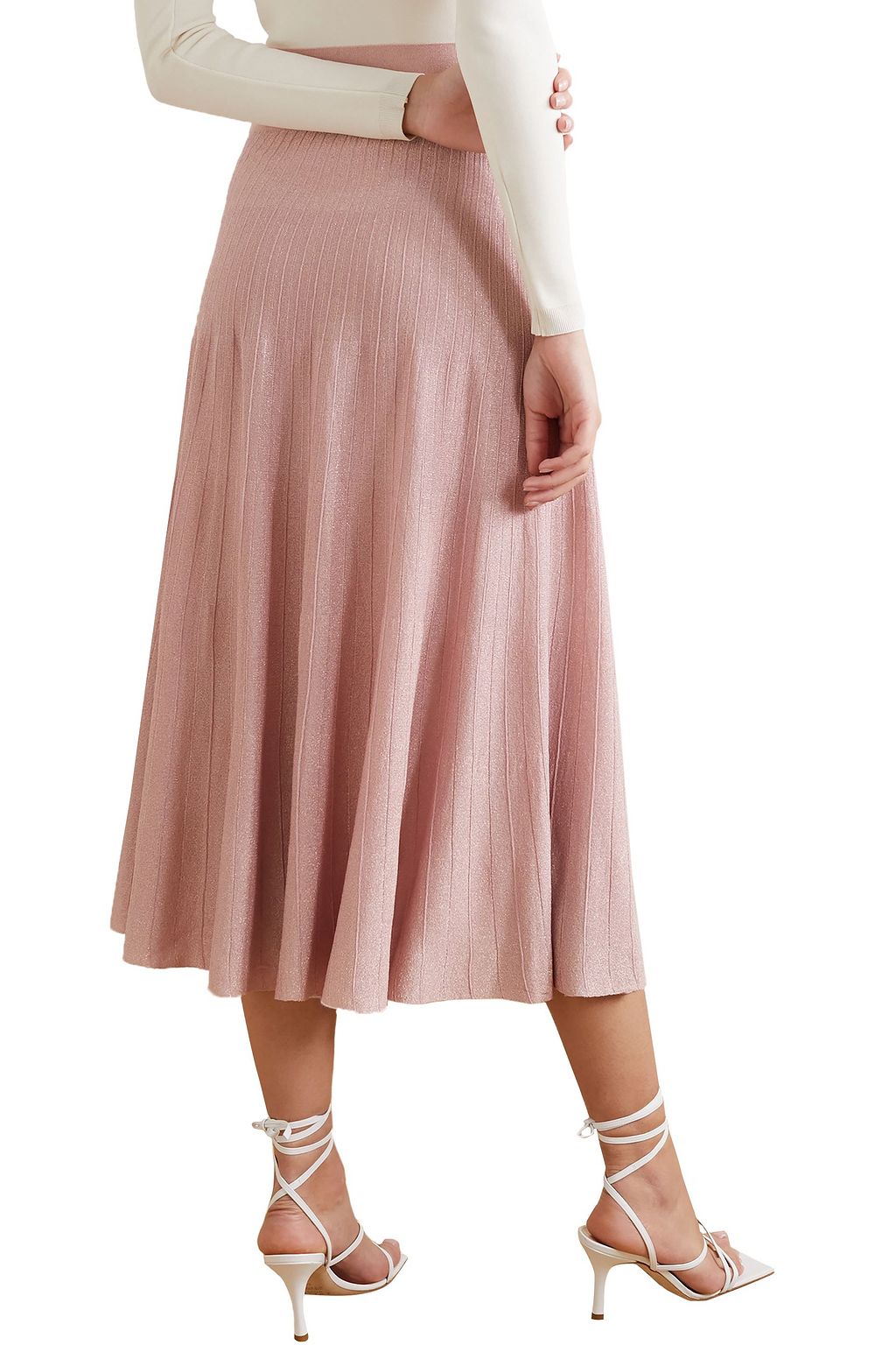 CASASOLA Pleated metallic ribbed-knit midi skirt