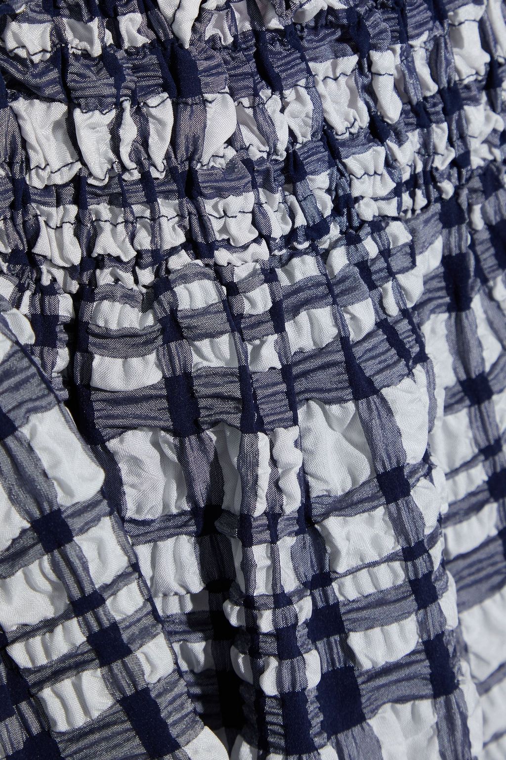SOLID & STRIPED Shirred gingham seersucker mini dress