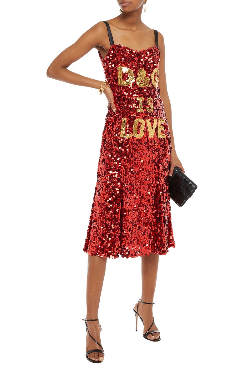 DOLCE&GABBANA Appliquéd sequined stretch-tulle midi dress