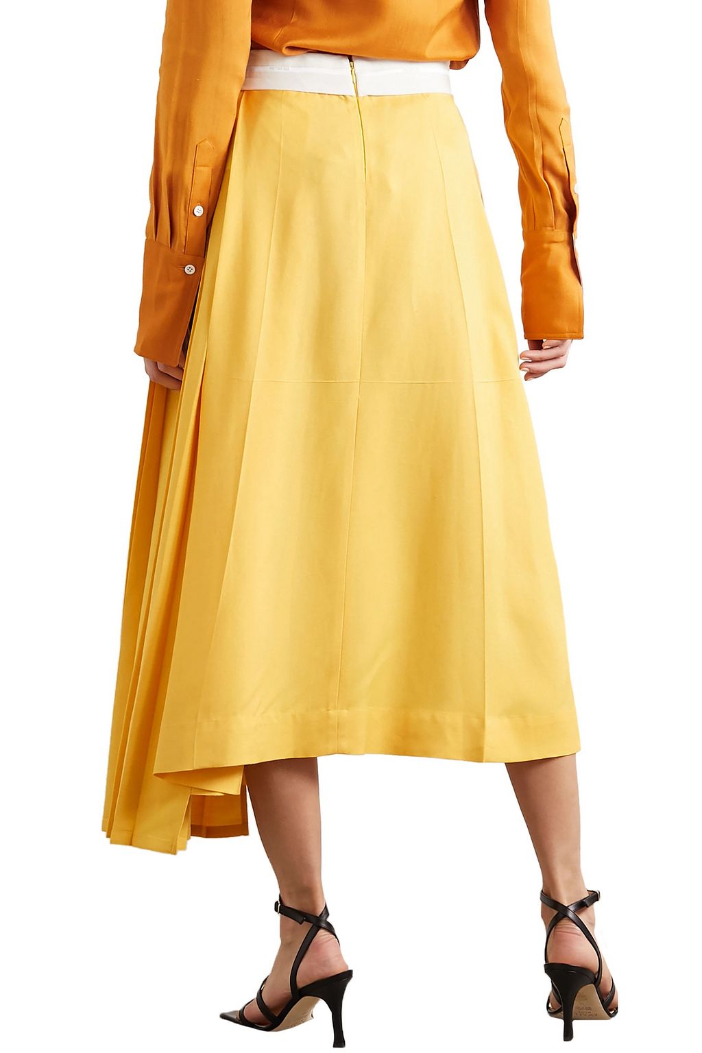 PETER DO Asymmetric pleated woven midi skirt