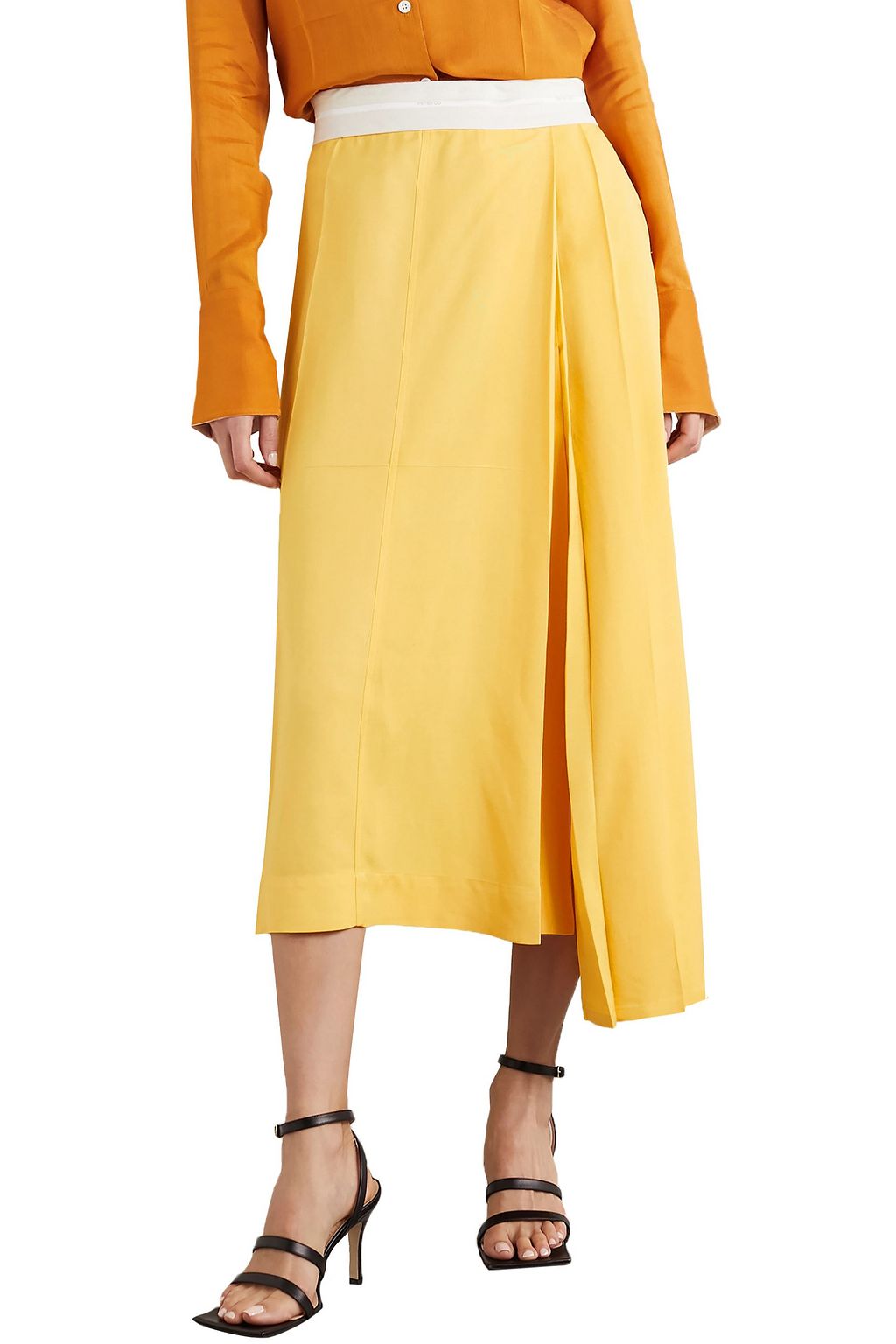 PETER DO Asymmetric pleated woven midi skirt
