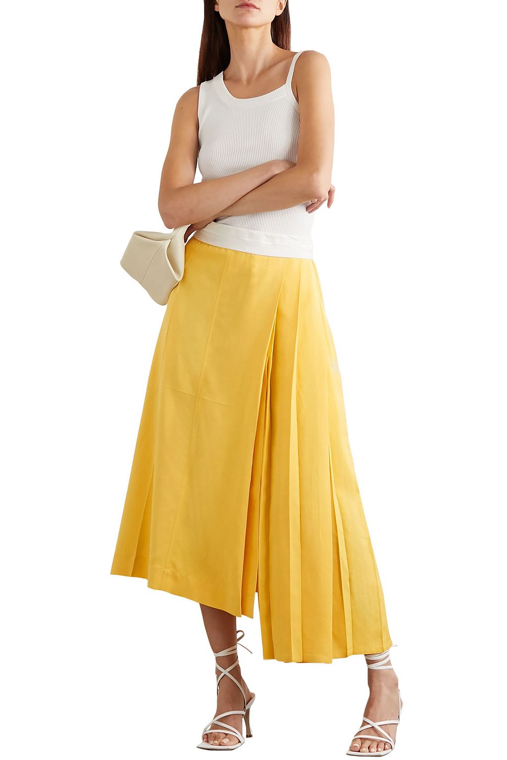 PETER DO Asymmetric pleated woven midi skirt