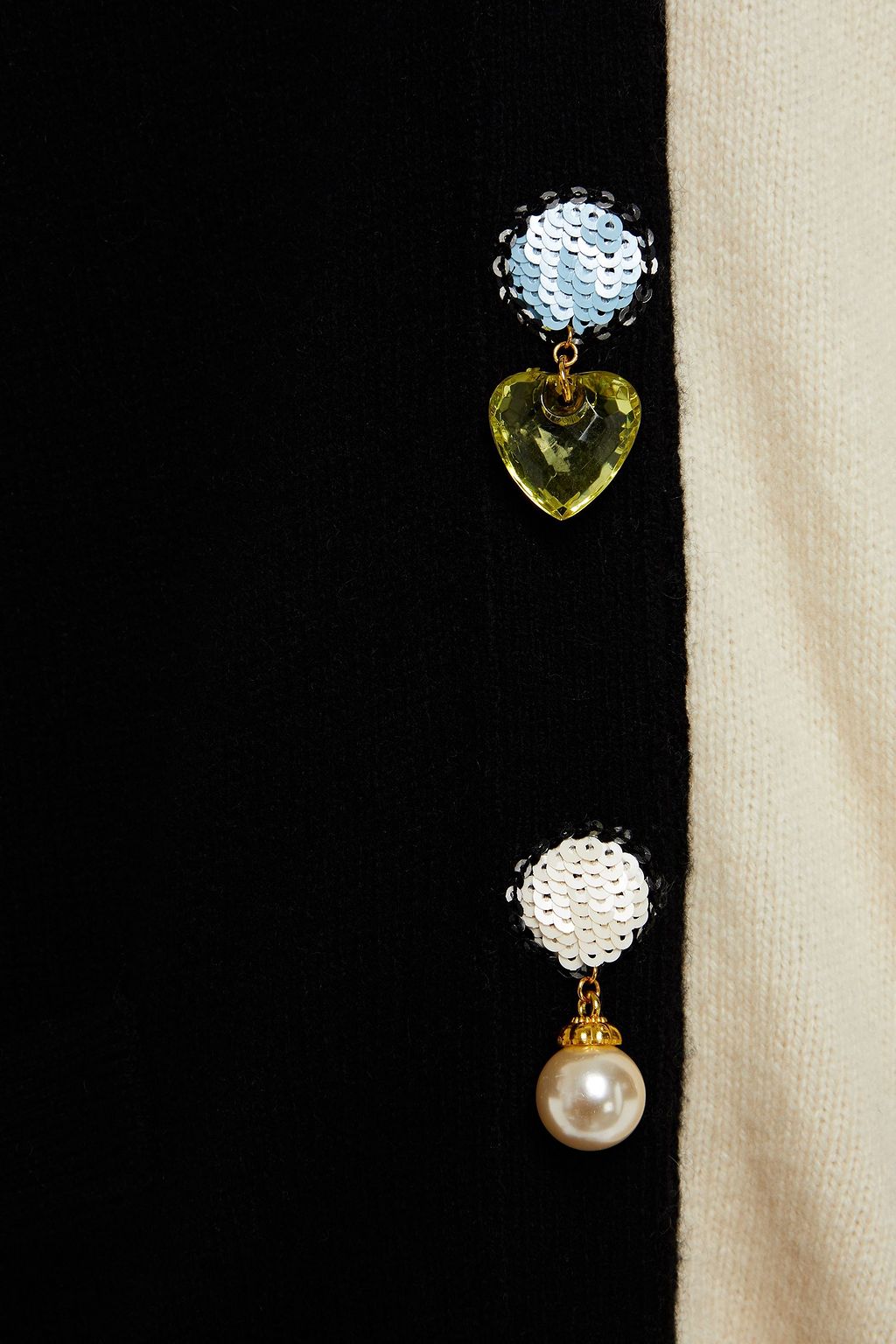 TORY BURCH Embellished two-tone wool and cashmere-blend cardigan