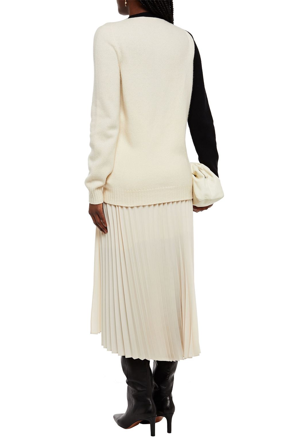 TORY BURCH Embellished two-tone wool and cashmere-blend cardigan