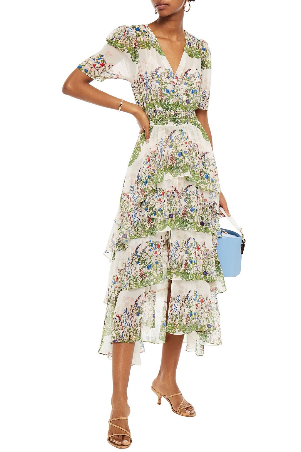 MAJE Tiered floral-print chiffon midi dress