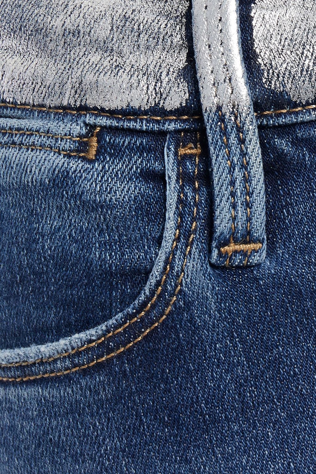 FRAME Metallic-trimmed high-rise flared jeans