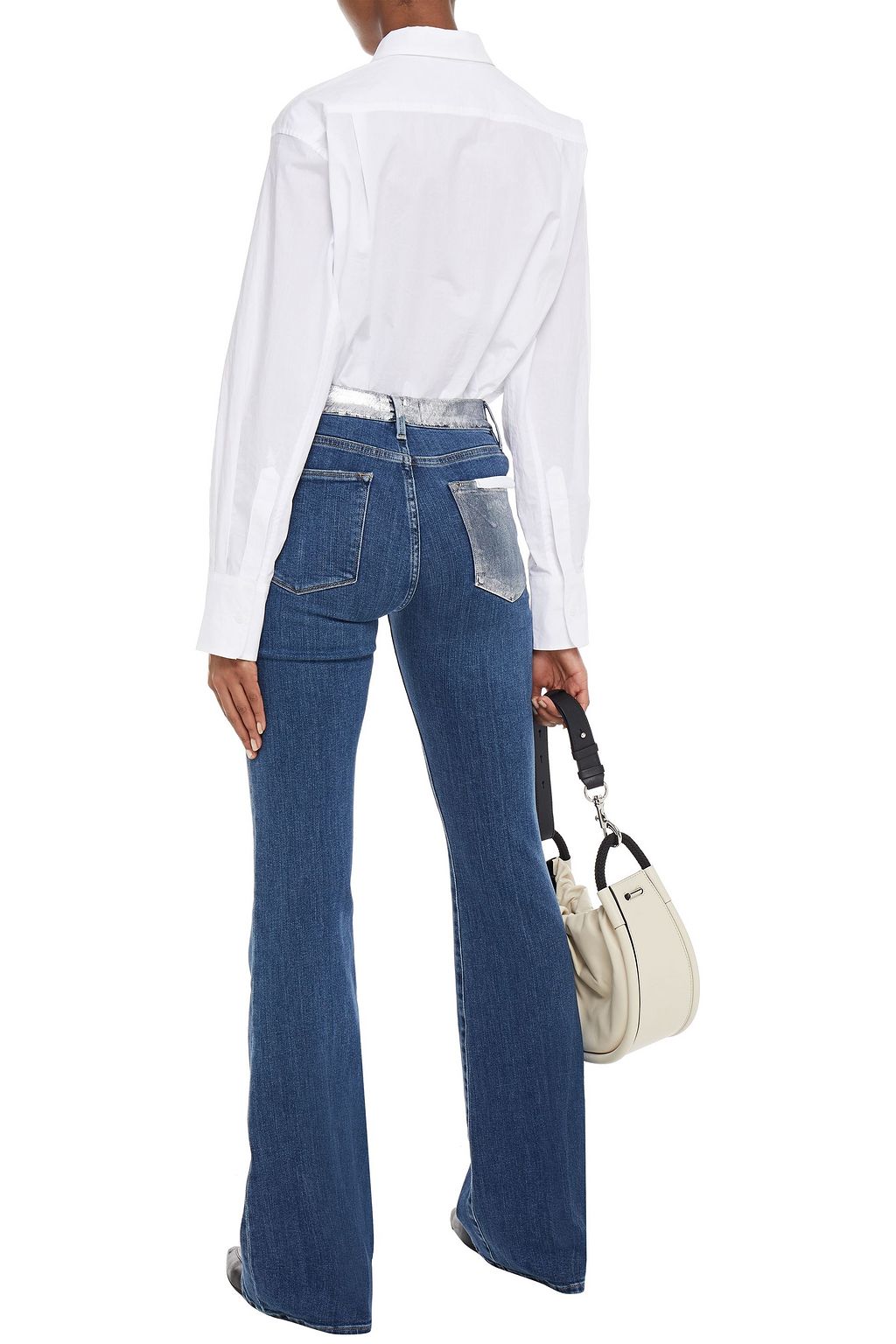 FRAME Metallic-trimmed high-rise flared jeans