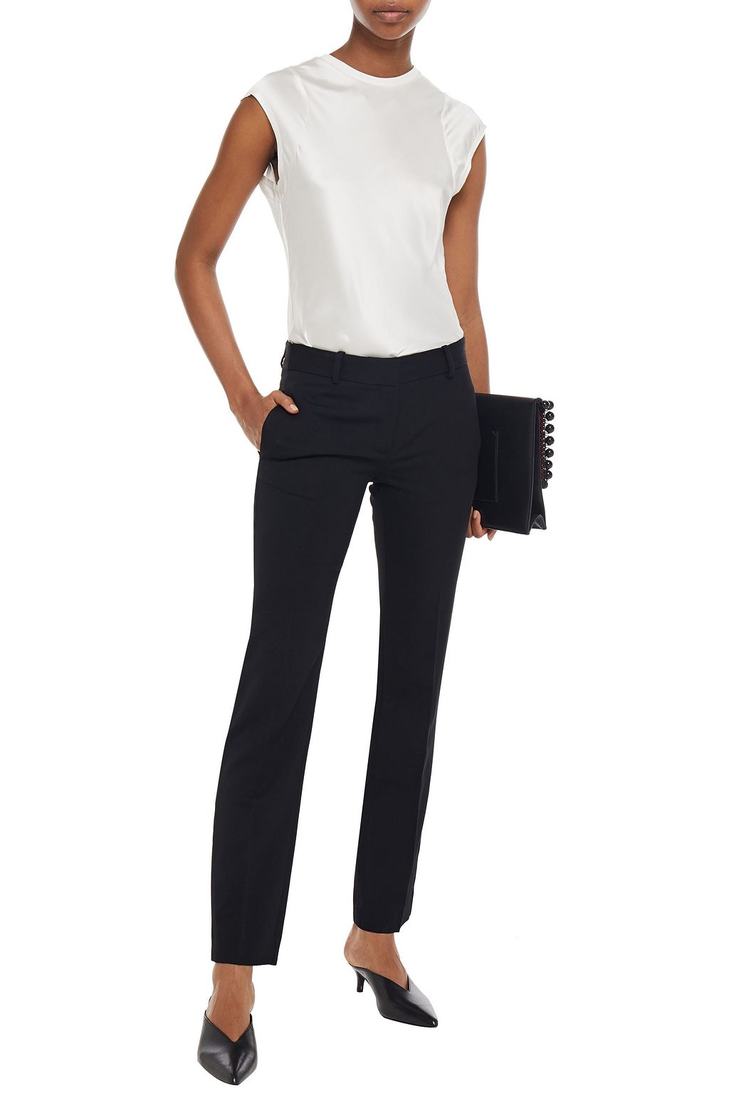 BELLA FREUD Schoolboy satin-trimmed wool-crepe tapered pants
