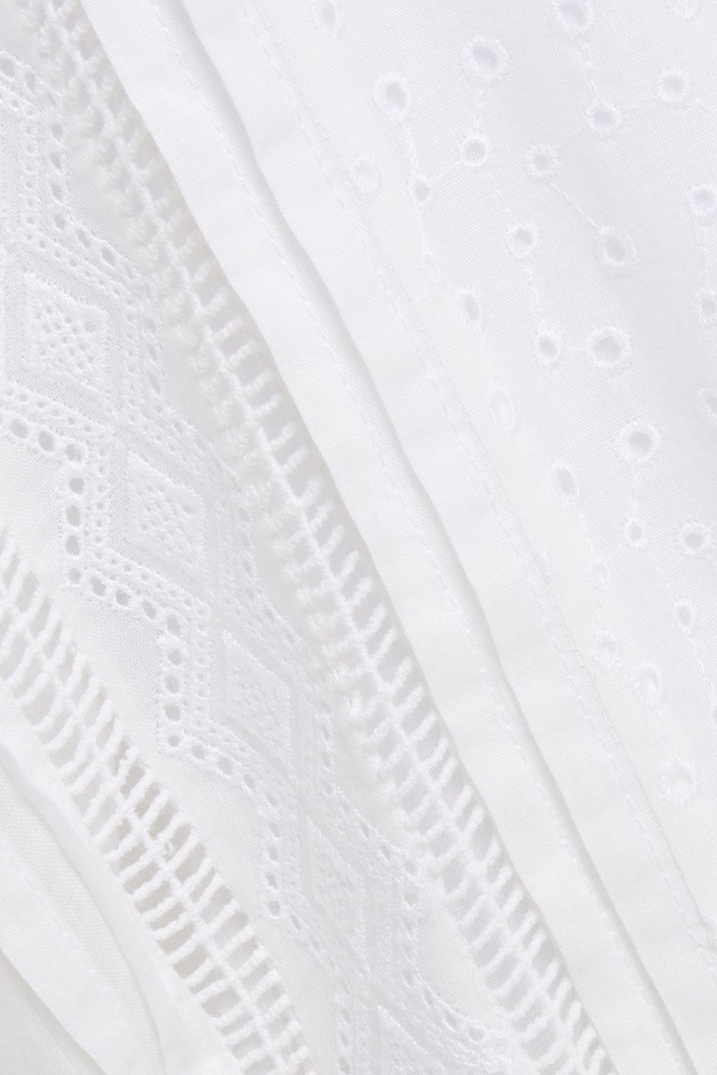 FRAME Belted ruffled broderie anglaise ramie mini dress