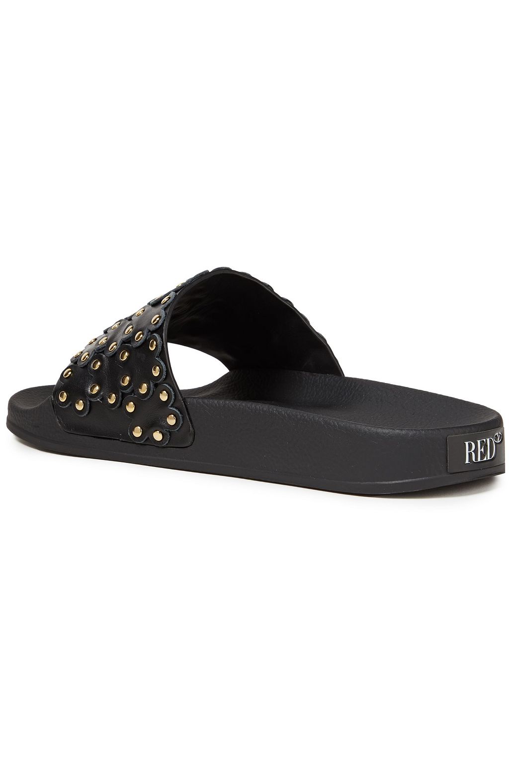 RED(V) Flower Puzzle studded laser-cut leather slides