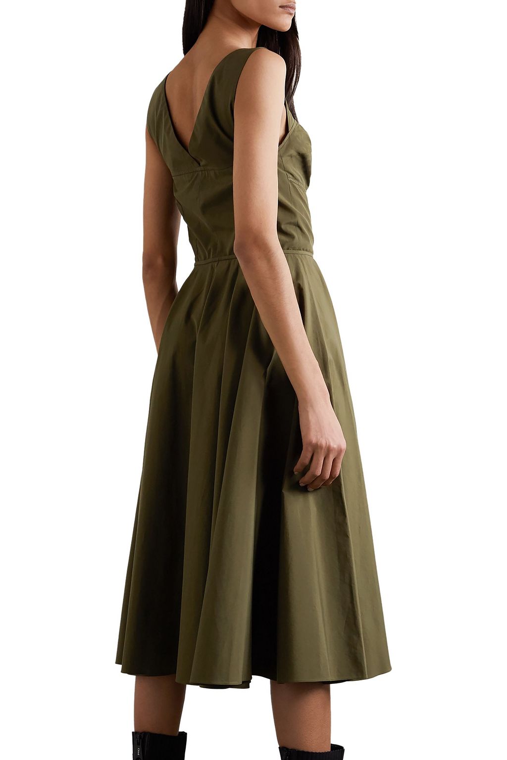 MARNI Gerafftes Kleid aus glänzendem Twill mit Lederbesatz
