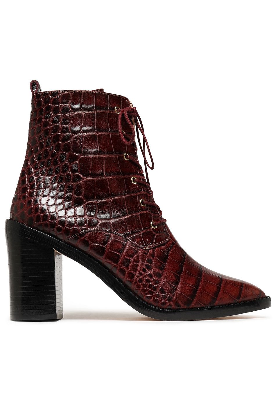 burgundy croc ankle boots