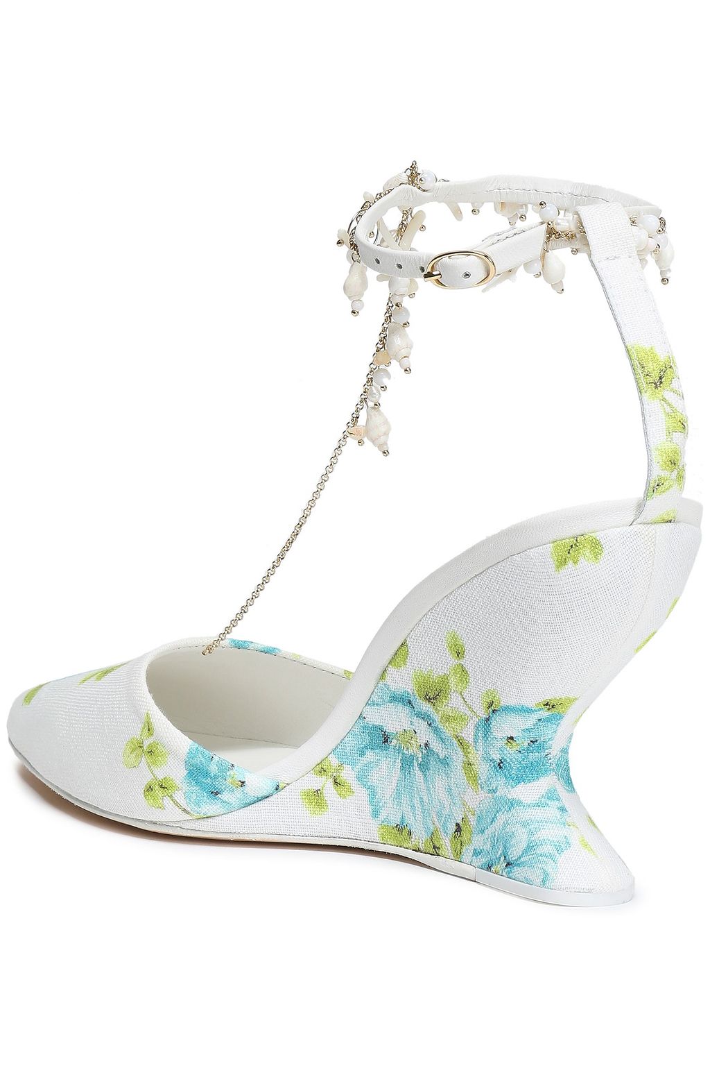 ZIMMERMANN Embellished floral-print canvas wedge pumps