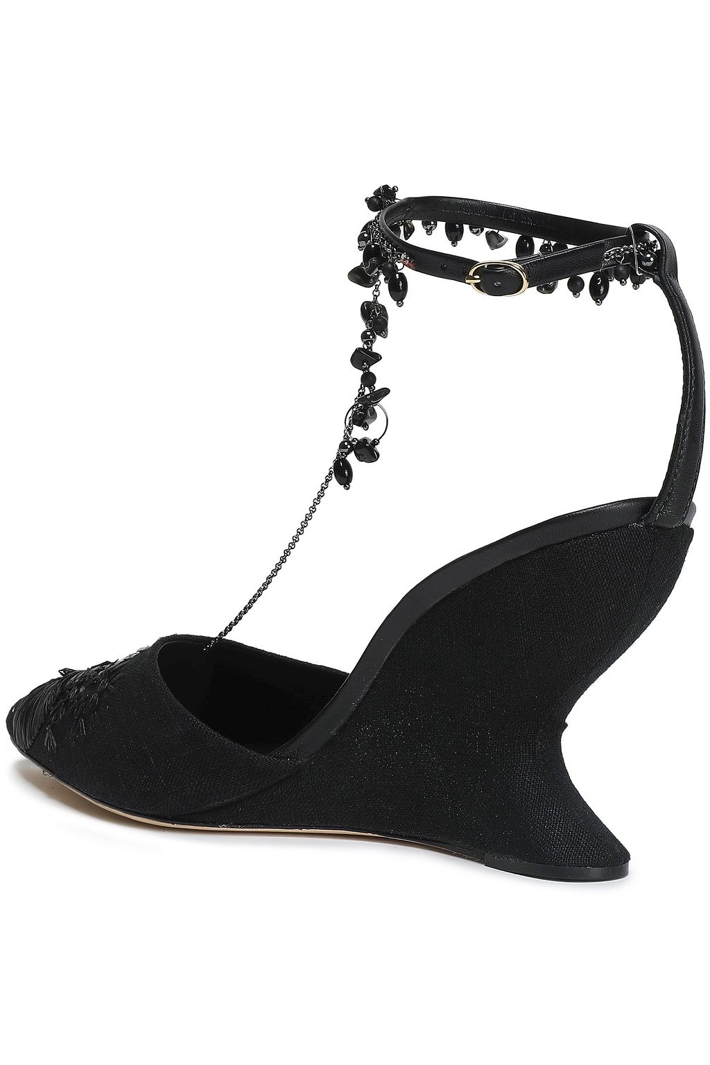 ZIMMERMANN Embellished floral-print canvas wedge pumps