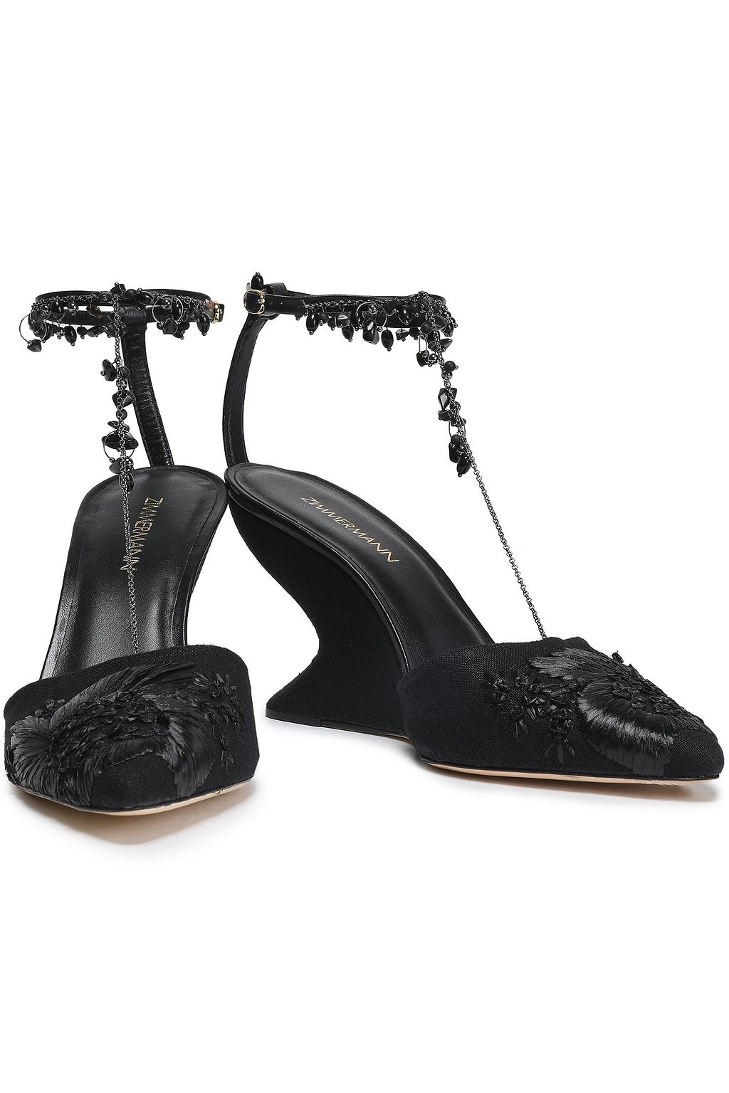 ZIMMERMANN Embellished floral-print canvas wedge pumps