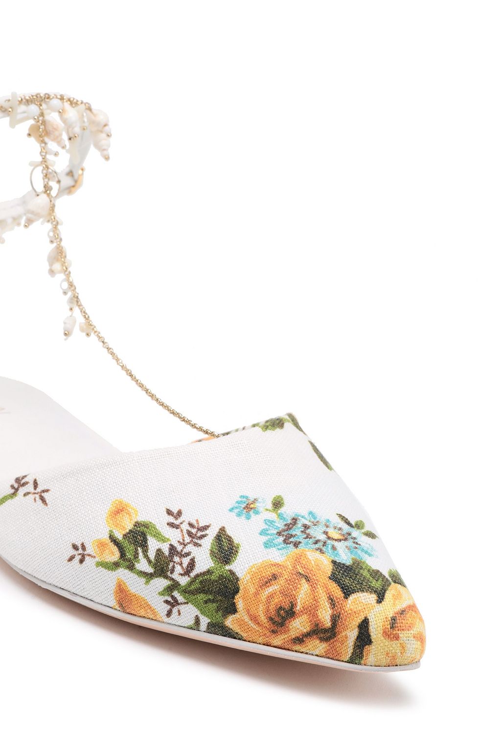 ZIMMERMANN Embellished floral-print canvas point-toe flats
