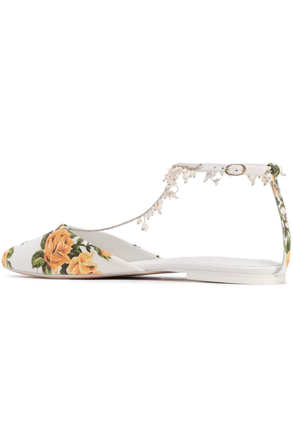 ZIMMERMANN Embellished floral-print canvas point-toe flats