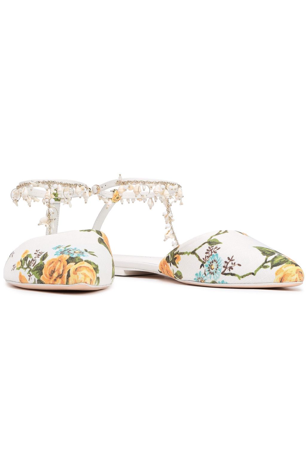 ZIMMERMANN Embellished floral-print canvas point-toe flats