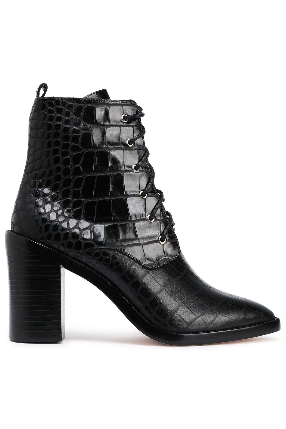 black croc effect ankle boots