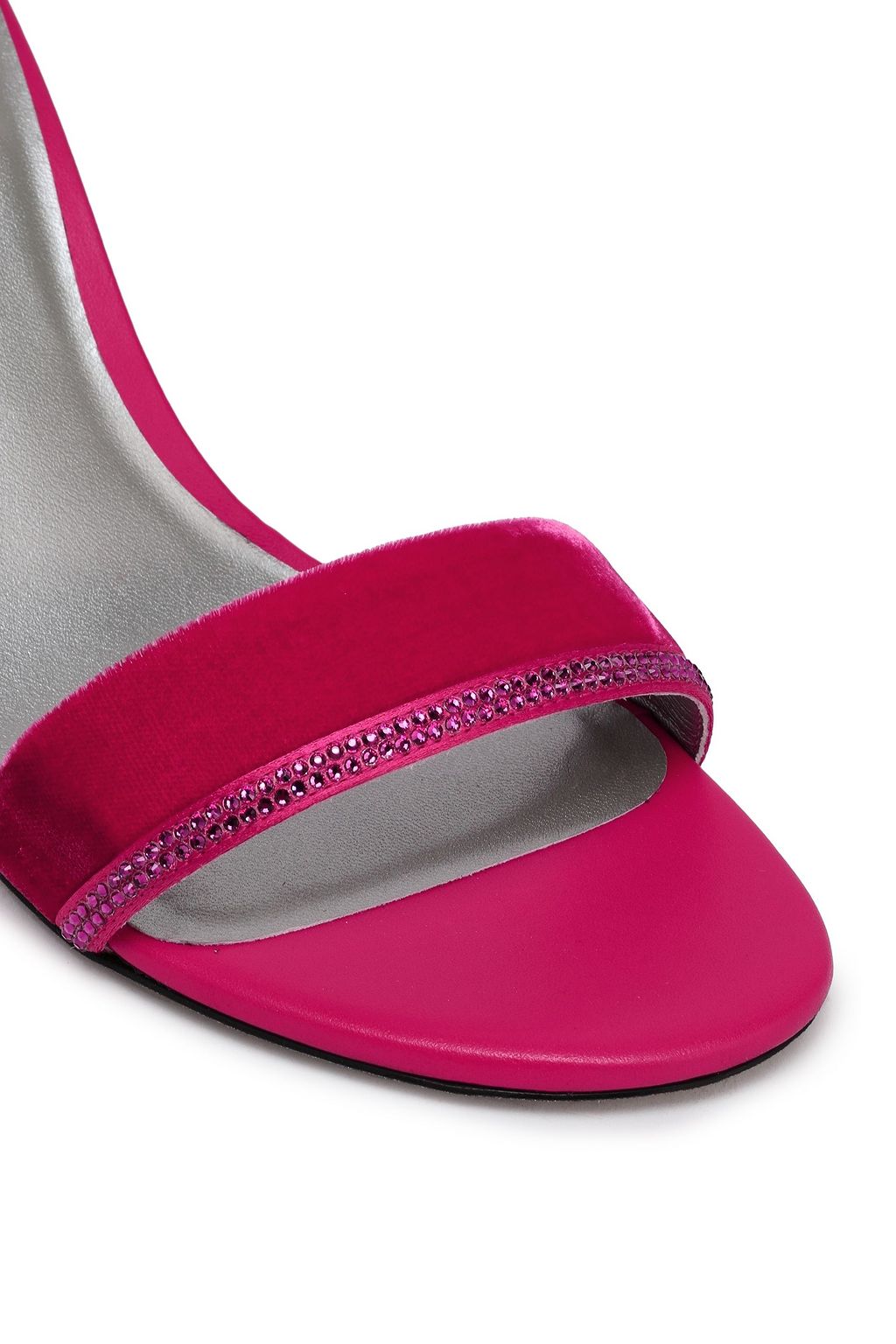 RENE' CAOVILLA Crystal-embellished satin-trimmed velvet sandals