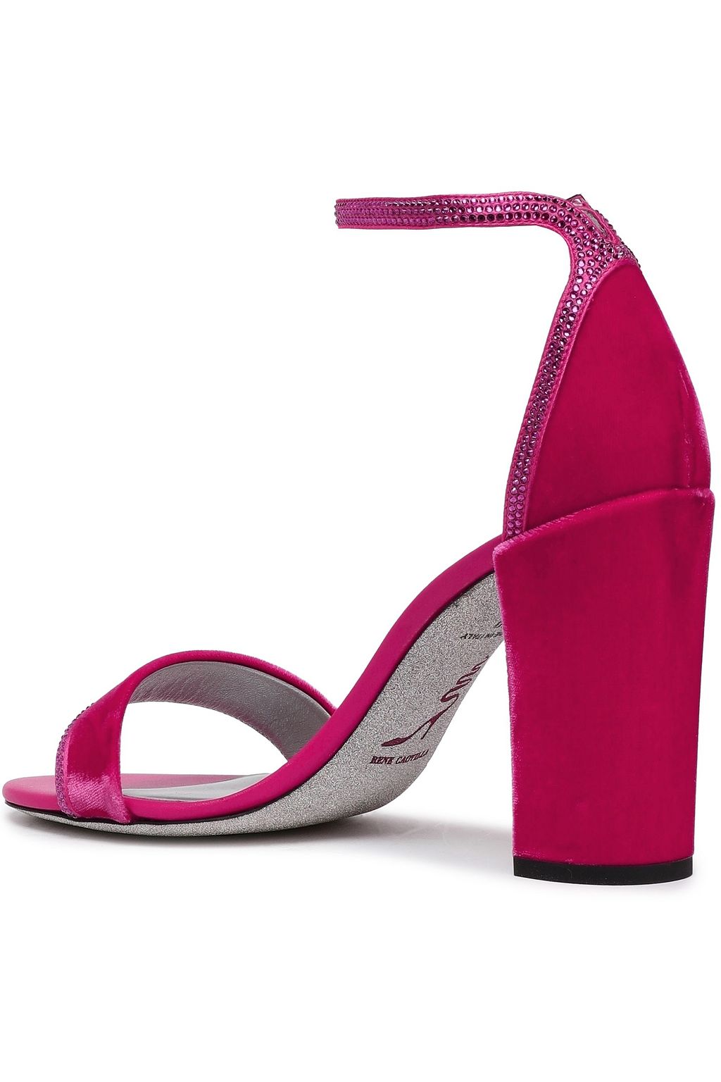 RENE' CAOVILLA Crystal-embellished satin-trimmed velvet sandals