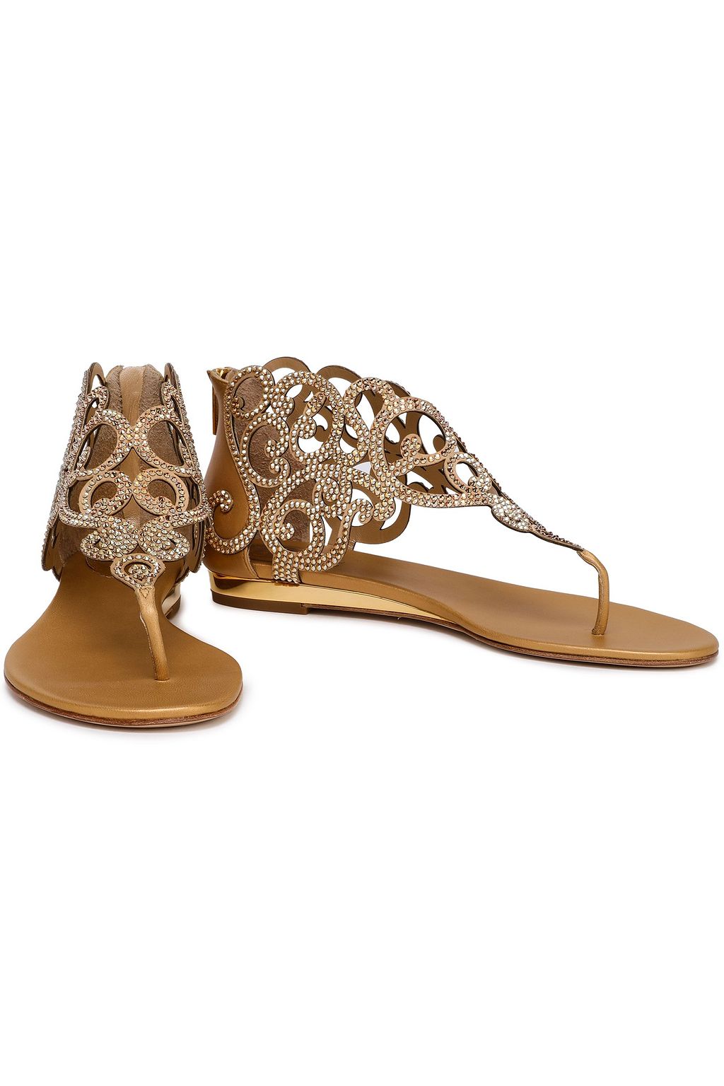 RENE' CAOVILLA Swarovski crystal-embellished laser-cut leather sandals