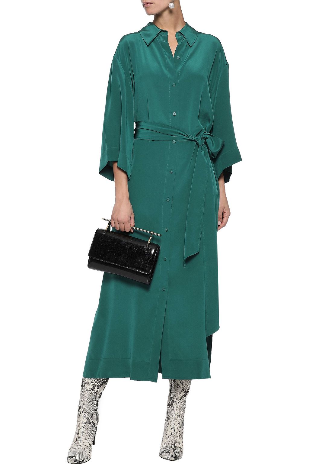 DIANE VON FURSTENBERG Belted silk-satin midi shirt dress