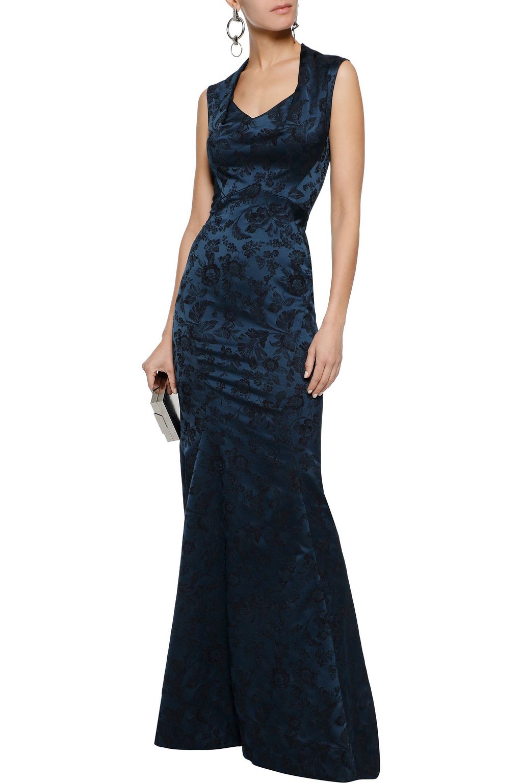 ZAC POSEN Fluted brocade gown