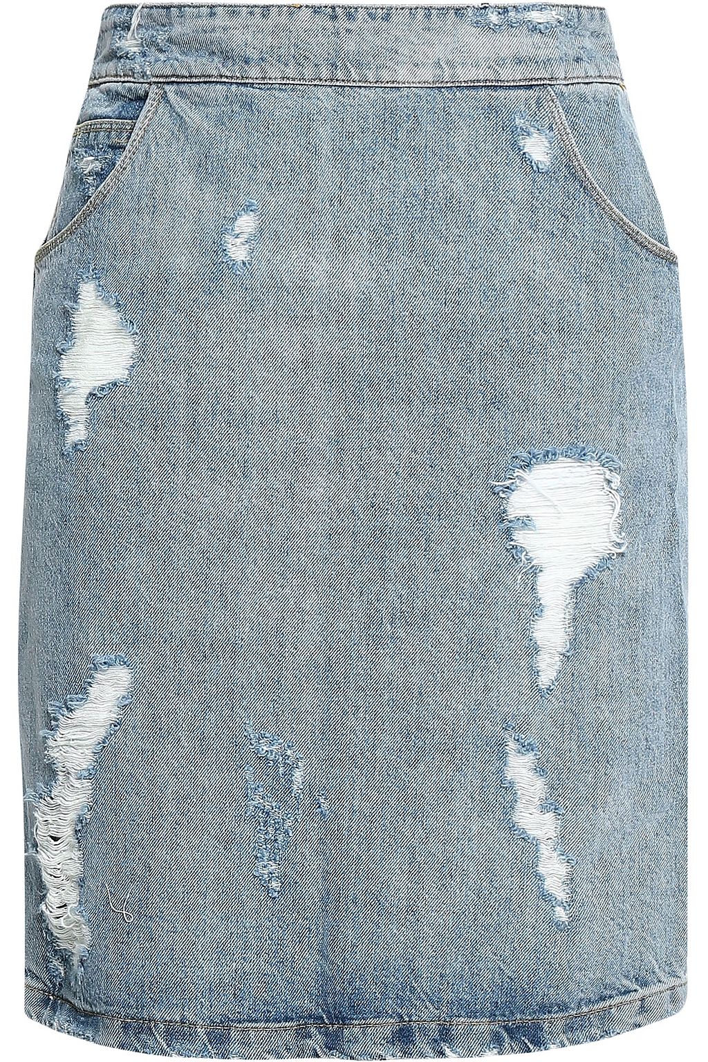 distressed denim pencil skirt