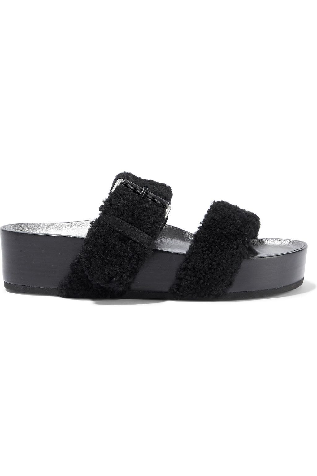 black leather platform slides