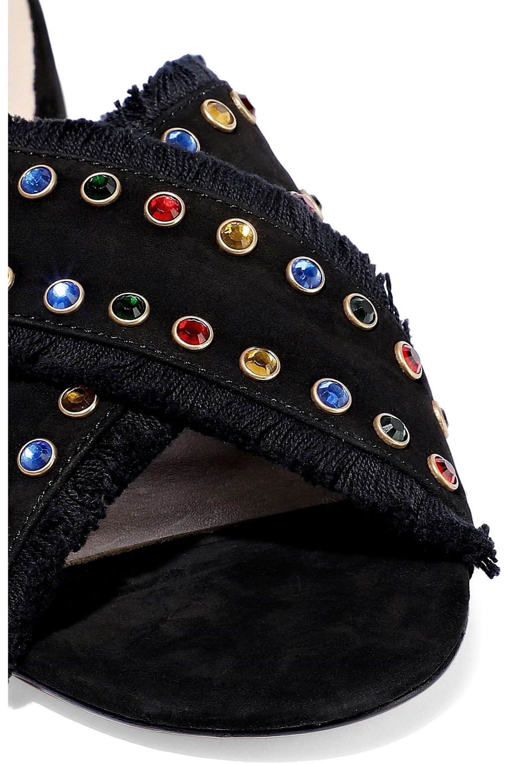 SCHUTZ Walquiria frayed crystal-embellished nubuck mules