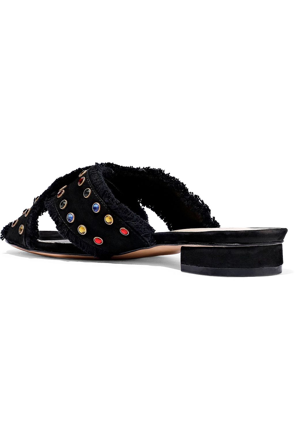 SCHUTZ Walquiria frayed crystal-embellished nubuck mules
