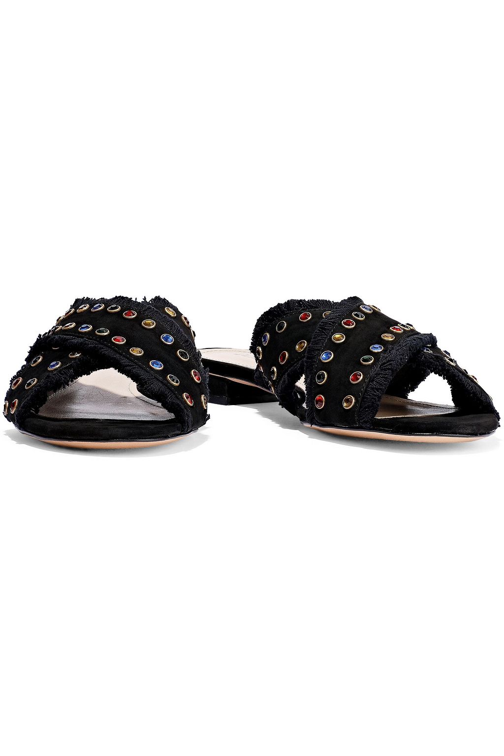SCHUTZ Walquiria frayed crystal-embellished nubuck mules