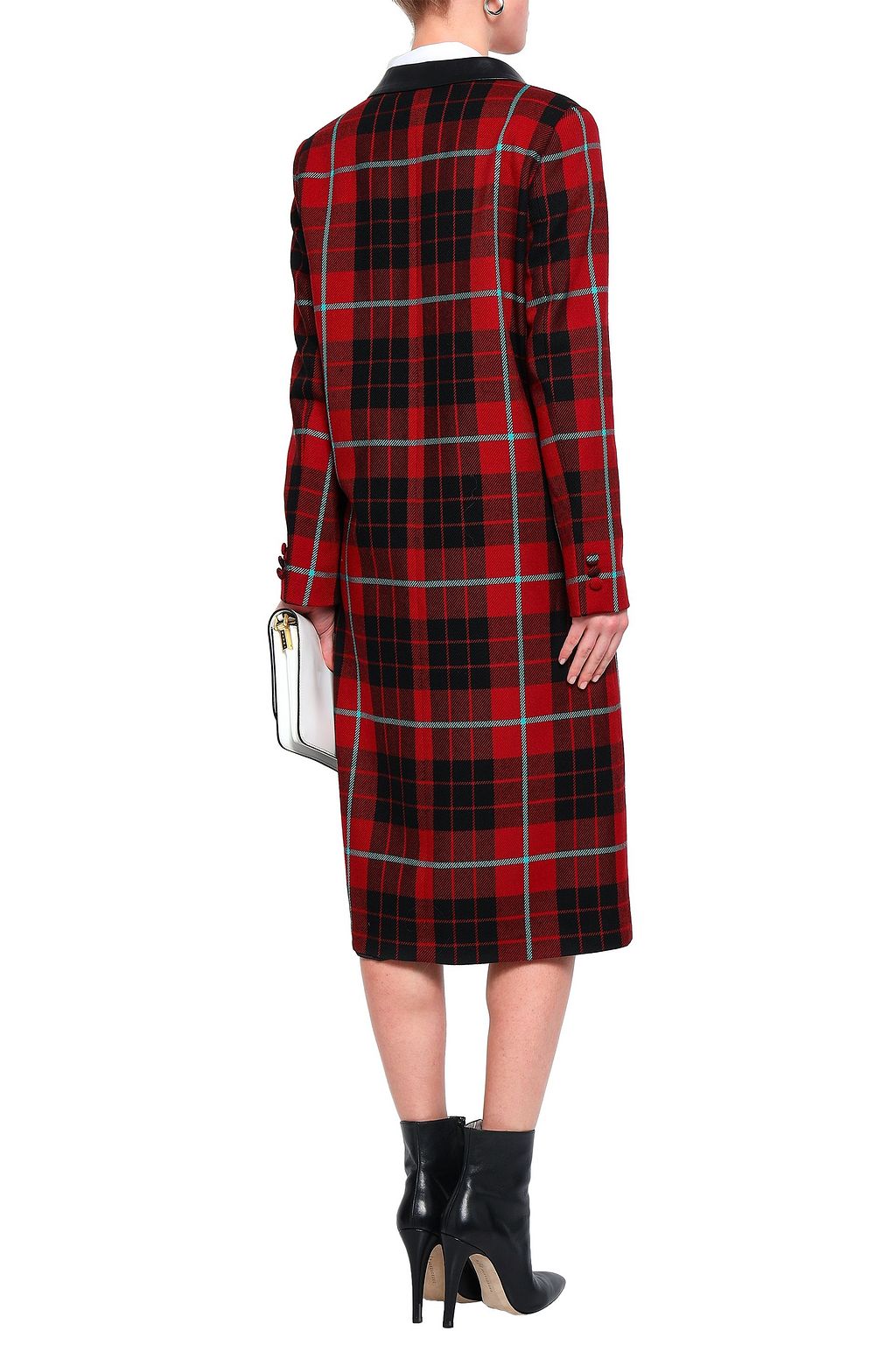 EACH X OTHER Double-breasted leather-trimmed checked wool coat