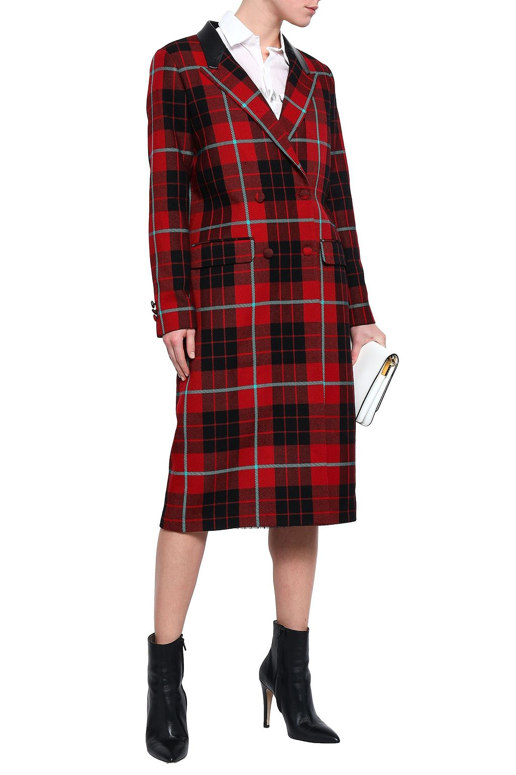 EACH X OTHER Double-breasted leather-trimmed checked wool coat