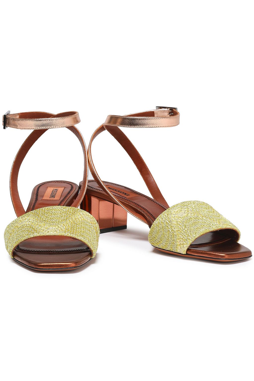 MISSONI Metallic leather and crochet-knit sandals