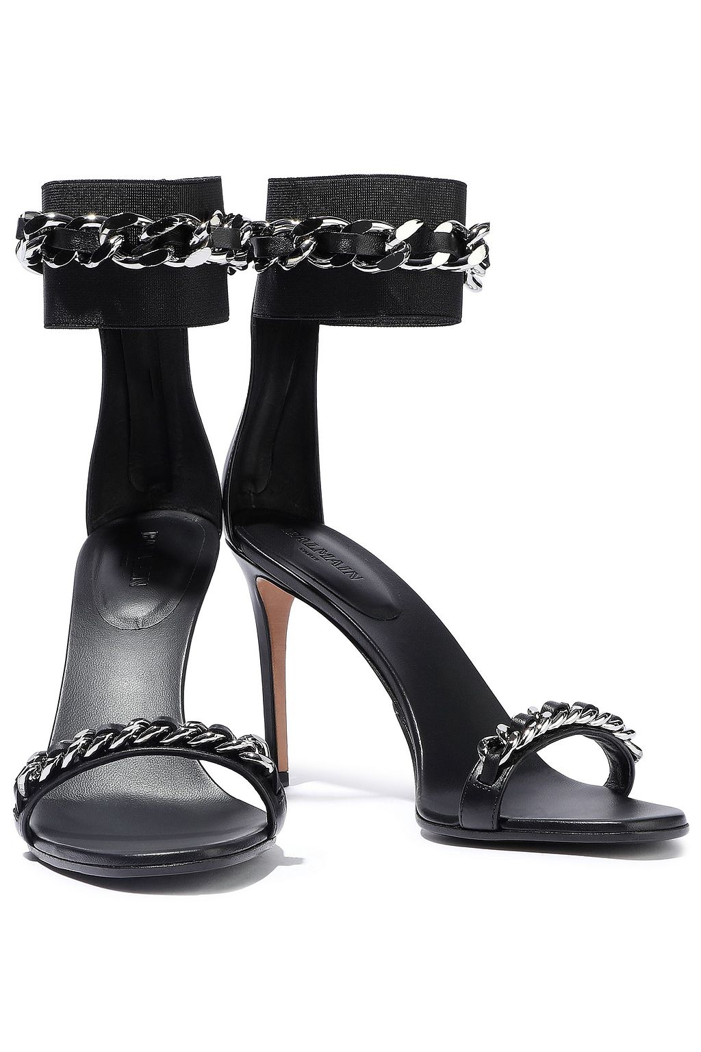 BALMAIN Sandalen aus Leder und Stretch-Strick mit Kettendetail