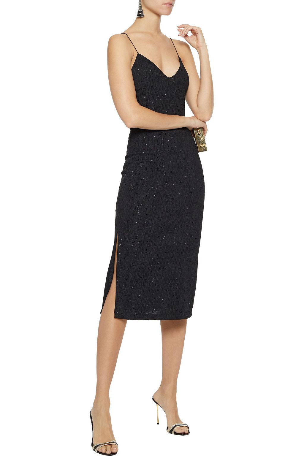 ALICE + OLIVIA Stila metallic stretch-crepe midi slip dress