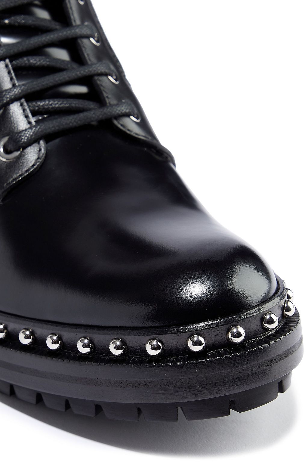 BALMAIN Studded glossed-leather ankle boots