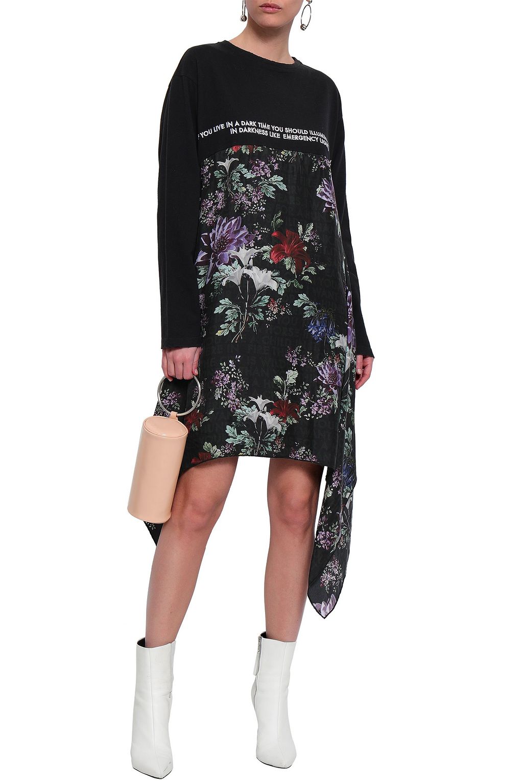 EACH X OTHER Draped silk-paneled embroidered cotton-jersey mini dress
