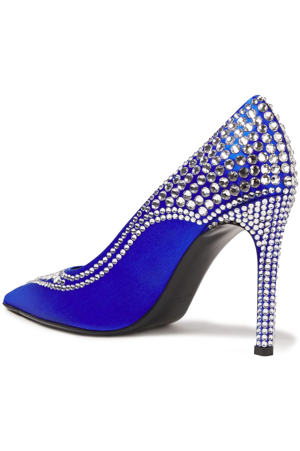 BALMAIN Crystal-embellished satin pumps