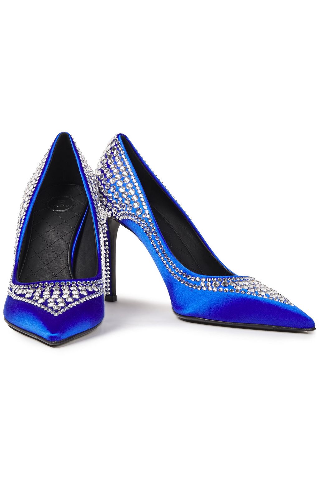 BALMAIN Crystal-embellished satin pumps