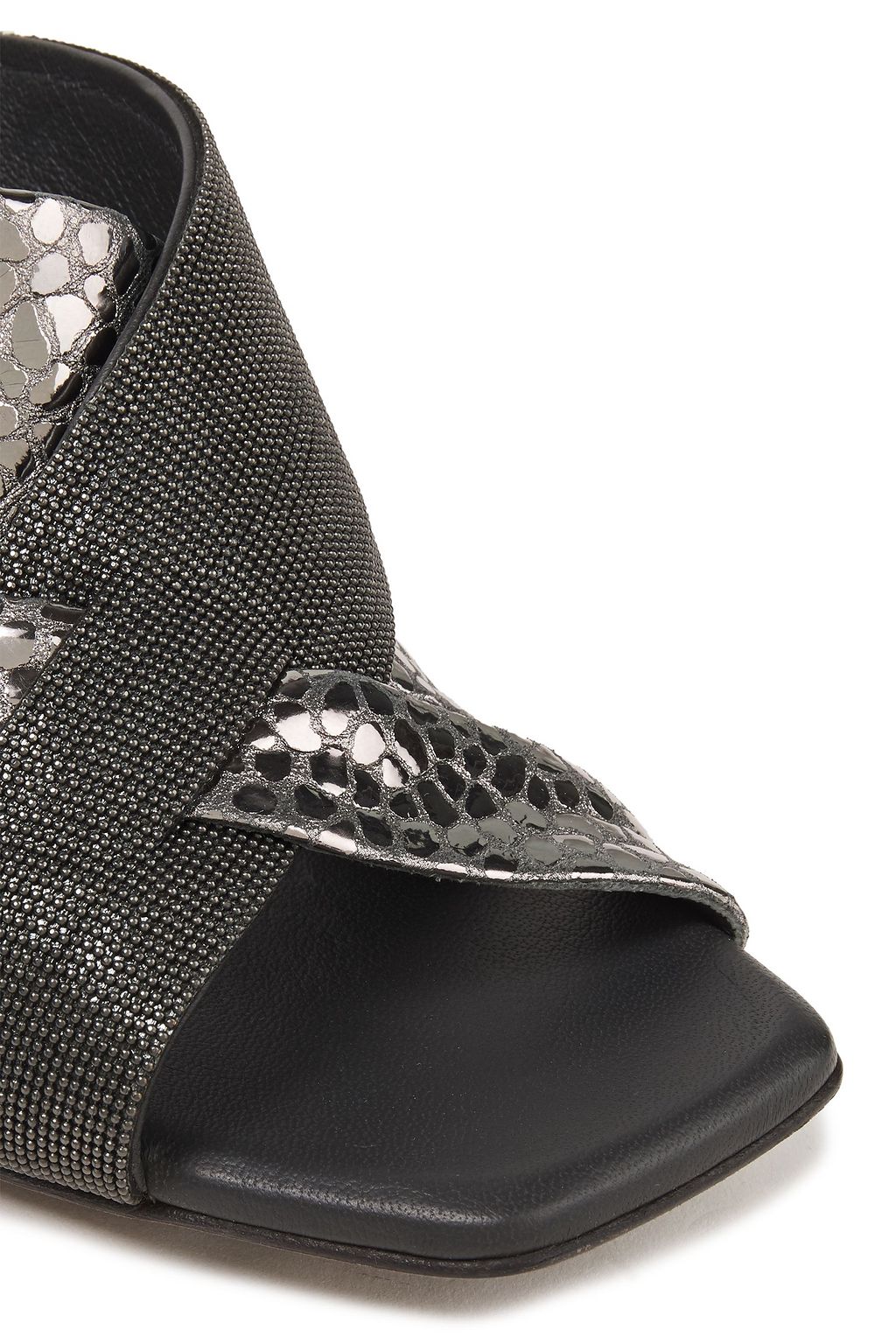 BRUNELLO CUCINELLI Bead-embellished snake-effect leather mules
