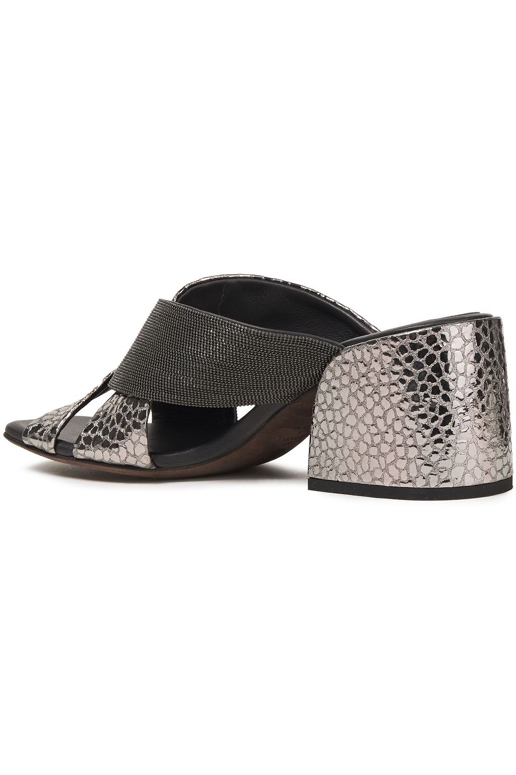 BRUNELLO CUCINELLI Bead-embellished snake-effect leather mules